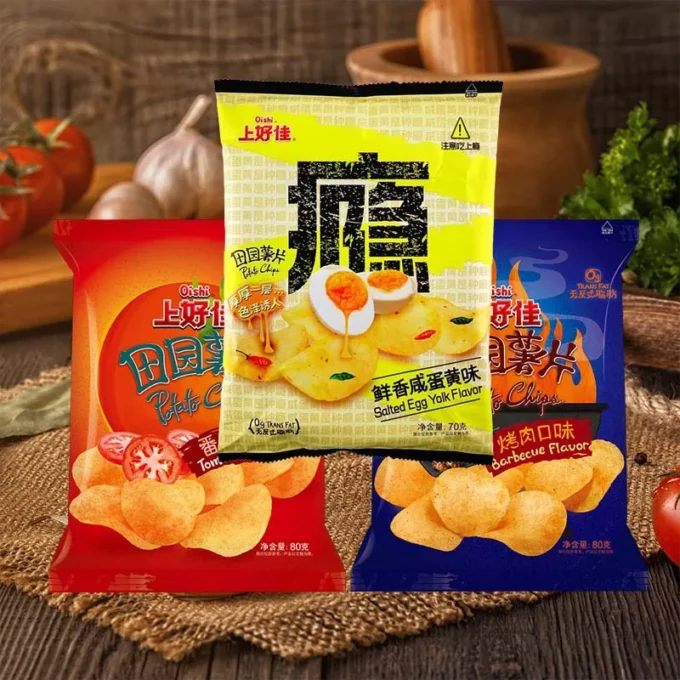 OISHI Potato Chips 2.82oz(80g)*2 packs Large package, durable, casual, zero food, mixed snacks